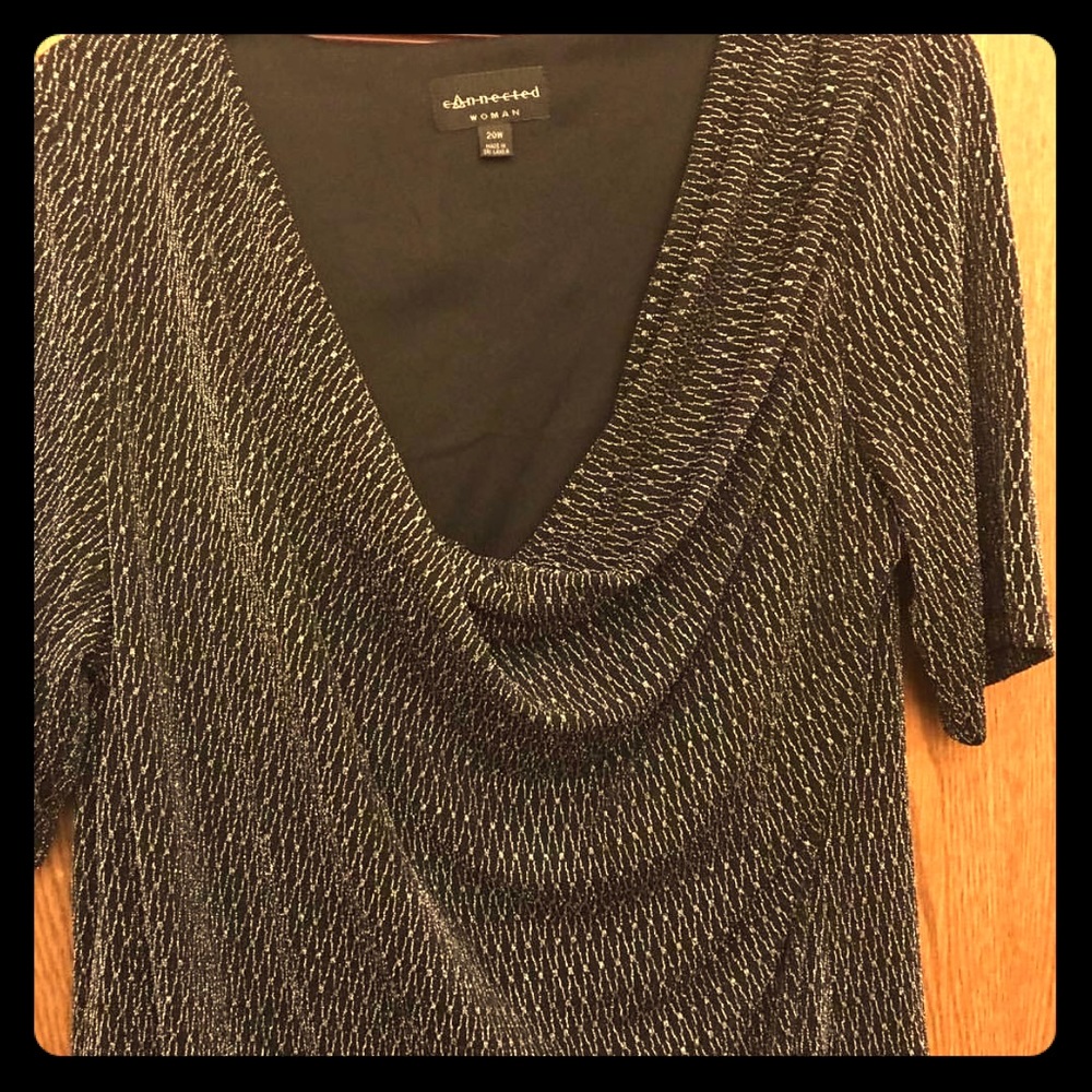 Women's Black Metallic Draped Neck Dress Size 20